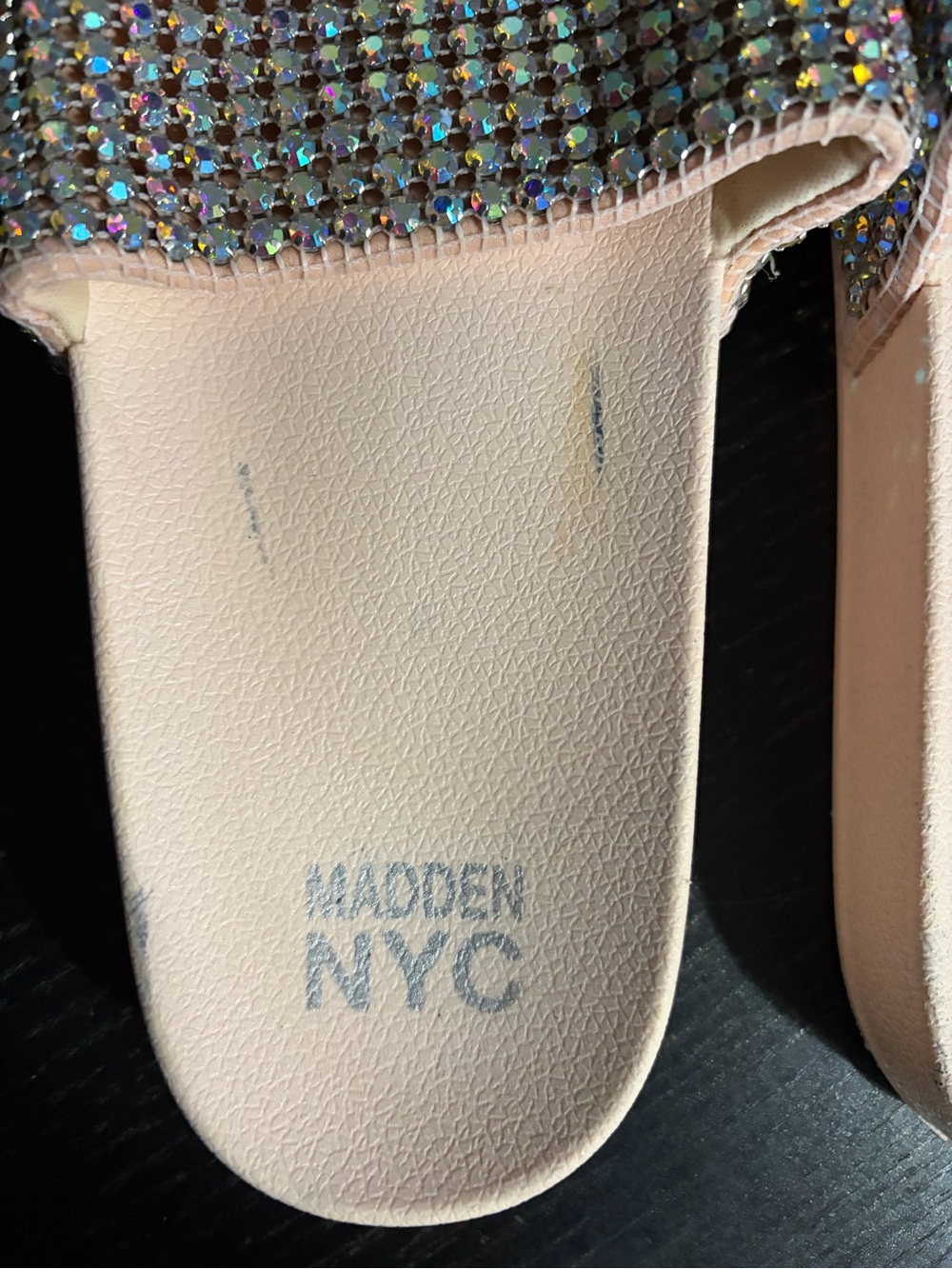 Steve Madden Blush Slide Sandals with Iridescent Crystal Straps - Picture 2 of 7